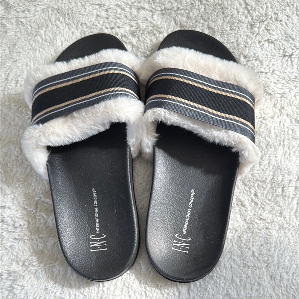INC International Concepts Black and White Cozy Slippers